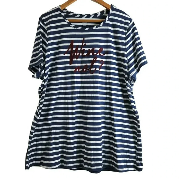 Lane Bryant Size 22/24 Wine Not Graphic blue Striped T-Shirt Short Sleeve Womens - Picture 1 of 7
